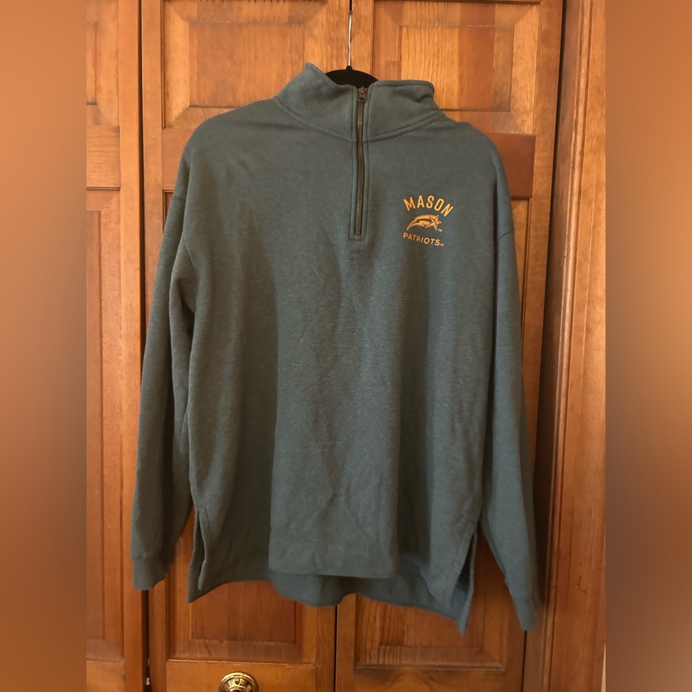 Red Shirt Men's Sporty Green Mason Patriots Cotton Blend Sz XL Quarter Zip